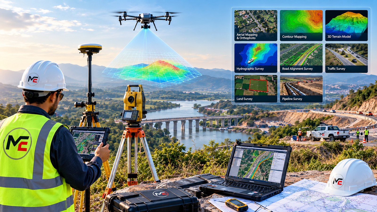 Drone, DGPS and Total Station surveying